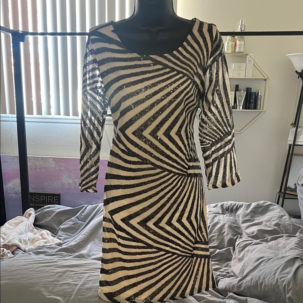 Black and White Striped Sequin Dress